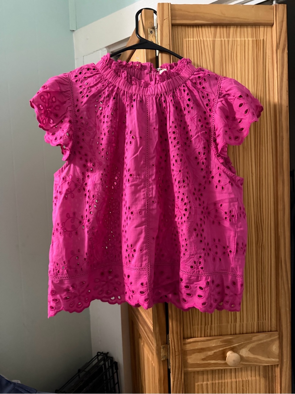 Women’s Fuchsia Eyelet Smocked Neck Blouse